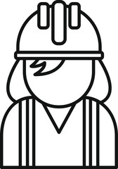 Poster - Simple, bold line drawing of a female construction worker wearing a protective hard hat