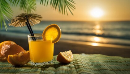 Wall Mural - summer beach relaxing vacation drink a glass of orange juice cold drink