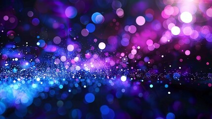 Wall Mural - vivid blue and purple flecks dance across a deep black canvas, illuminated by a dazzling lens flare.