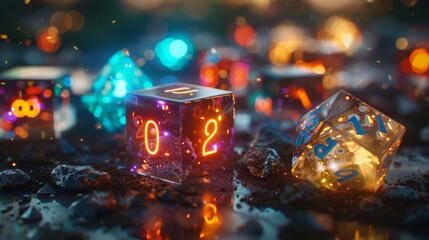 Fototapete - A close-up of glowing dice with the numbers 2022 displayed on one of the dice.