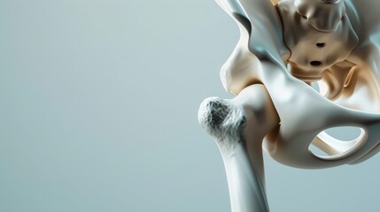 Detailed view of human pelvis bone structure, anatomical hip bone model, close-up on joint, scientific study of human skeletal system, bone health concept