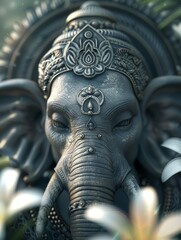 Wall Mural - A silver statue of an elephant with a gold head, Ganesha