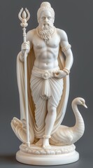 A statue of a man holding a staff and a swan, Brahma