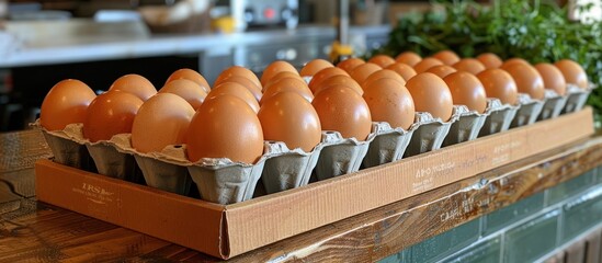 Canvas Print - A Dozen Fresh Eggs in a Cardboard Carton