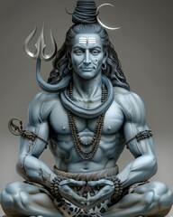 Poster - A statue of a man with a trident and a crescent moon on his head, Shiva