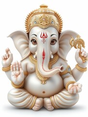 Wall Mural - A white elephant statue of ganesh with a red nose and a gold crown, Ganesha