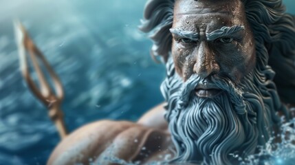 Wall Mural - A man with a long beard and a staff is in the water, Poseidon