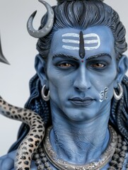 Wall Mural - A statue of a man with blue hair and blue face, Shiva