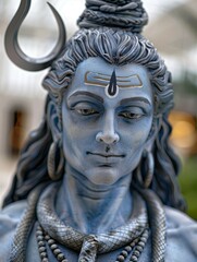 Poster - A statue of a man with a blue face and a gold mark on his forehead, Shiva