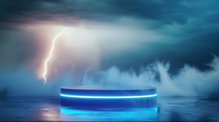 Wall Mural - A blue and white stage with a lightning bolt in the center