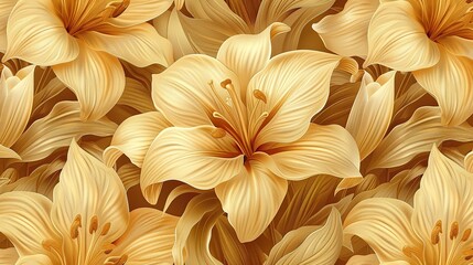 Wall Mural - Golden Lily Floral Pattern