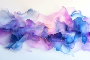 Wall Mural - An abstract artwork featuring flowing shades of blue, purple, and pink on a white background, creating a dreamy and fluid visual effect.