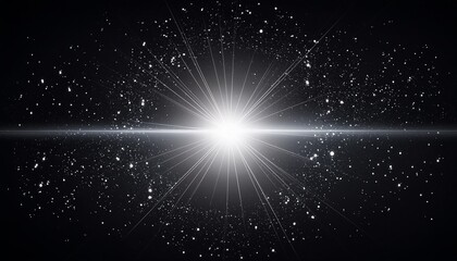 Wall Mural - simplistic white lens flare effect with a central light source and minimal scattered particles on a dark backdrop