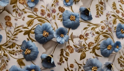 Canvas Print - blue flowers on white background toile style floral pattern