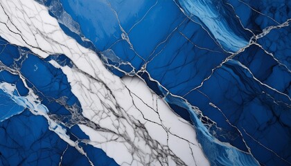 Wall Mural - luxurious white marble with bold veins on a solid ocean blue background