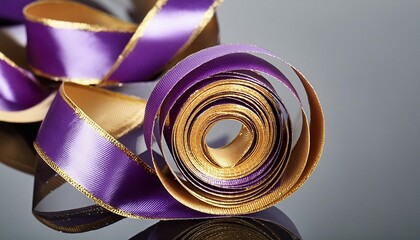 Wall Mural - decorative purple and gold spiral ribbon on grey background