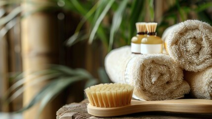 Sticker - Bamboo brushes and towels with eco friendly spa treatments and bath articles