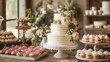 © AkuAku - Wedding cake display on rustic wooden table