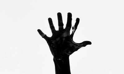 Poster - Silhouette of a zombie hand on white background in slow motion