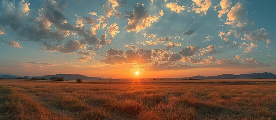 Poster - Sunset Over a Field of Golden Grass