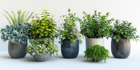 Wall Mural - Assorted Potted Plants on White Background