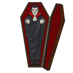 Canvas Print - Vampire sleeping in a coffin pinup pop art retro PNG illustration. Comic book style imitation.