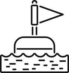 Sticker - Simple black and white icon of a buoy floating on the water with a flag, marking a safe area for swimming