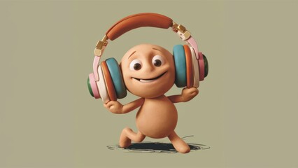 Poster - A cartoon character with headphones on and a smile, AI