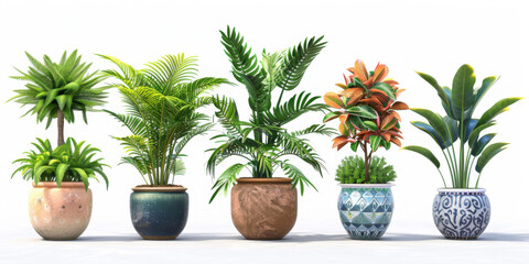 Wall Mural - Assorted Potted Plants on White Background