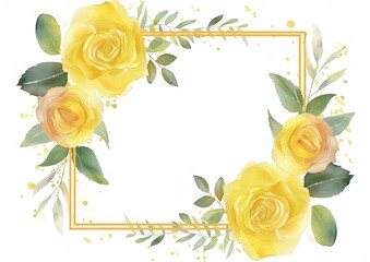 Wall Mural - This captivating image showcases a yellow rose surrounded by a delicate watercolor frame and geometric details, captured with sharp focus in UHD 4K.