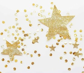 Wall Mural - UHD 4K Photo of Cute Golden Stars and Confetti