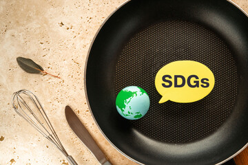 Wall Mural - There is speech bubble with the word SDGs. It is an abbreviation for Sustainable Development Goals as eye-catching image.