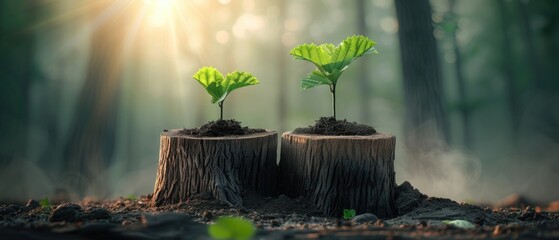 Young tree emerging from old tree stump