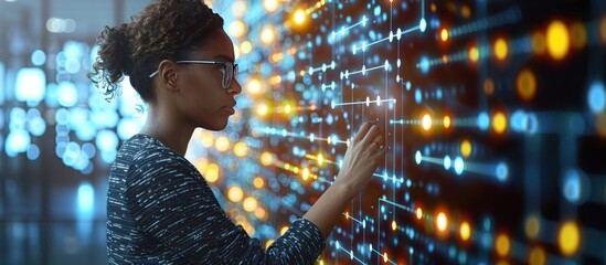 Woman Interacting with Interactive Digital Wall