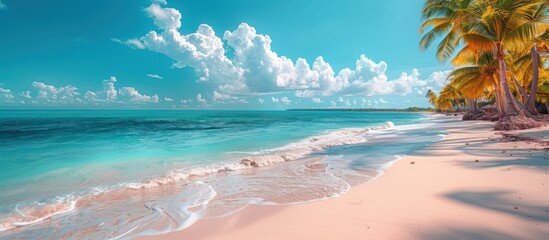 Wall Mural - Tropical Beach Paradise: Azure Waters, White Sand, and Palm Trees