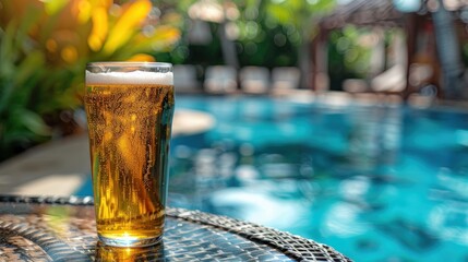 A glass of beer is placed on the table. Generate AI image