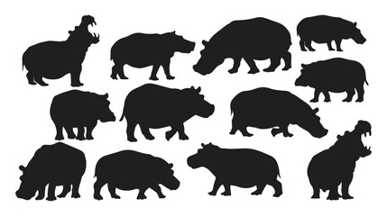 Hippo silhouettes set Vector