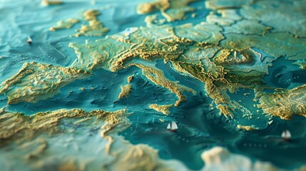 Geographical map of europe with embossing . Continent Europe. Travel map