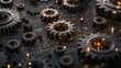 © Ghiska - A close up of a bunch of gears on a black background. Generate AI image