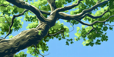 Wall Mural - the large branch of the tree stretched out its leaves and branches, generative ai