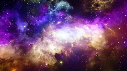 Poster - A colorful nebula with swirling clouds of gas and dust illuminated by stars.