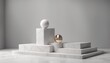 © Arif - 3d rendering geometric forms. Blank podium display in white marble color
