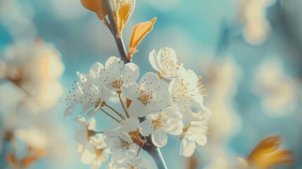 Poster - Plum tree in bloom with white blossoms