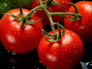 Canvas Print - Fresh tomatoes on the vine with water droplets