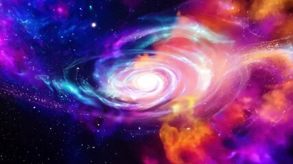 Poster - A vibrant nebula, swirling in a colorful vortex with a bright white core, is surrounded by a field of stars against a dark background.