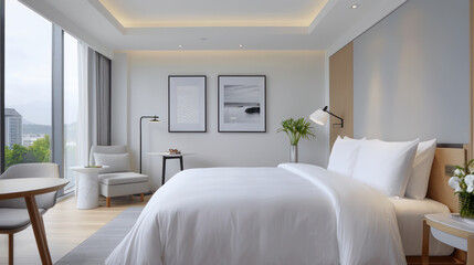 Wall Mural - Comfortable hotel room with white interior ornament for elegant impression