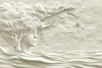 Sticker - Marble sculpture head with nature elements symbolizing harmony between art and nature