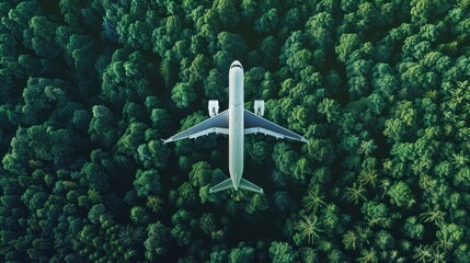 Plane flying over forest.