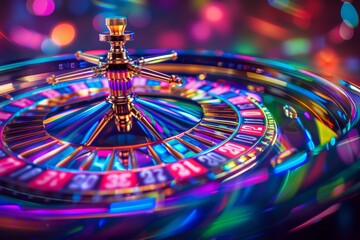 Wall Mural - hoto-realistic image of a color roulette wheel in motion.