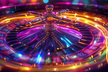 Wall Mural - hoto-realistic image of a color roulette wheel in motion.